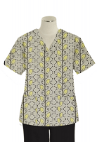 Top v neck 2 pocket half sleeve in Yellow petal and Grey print ladies