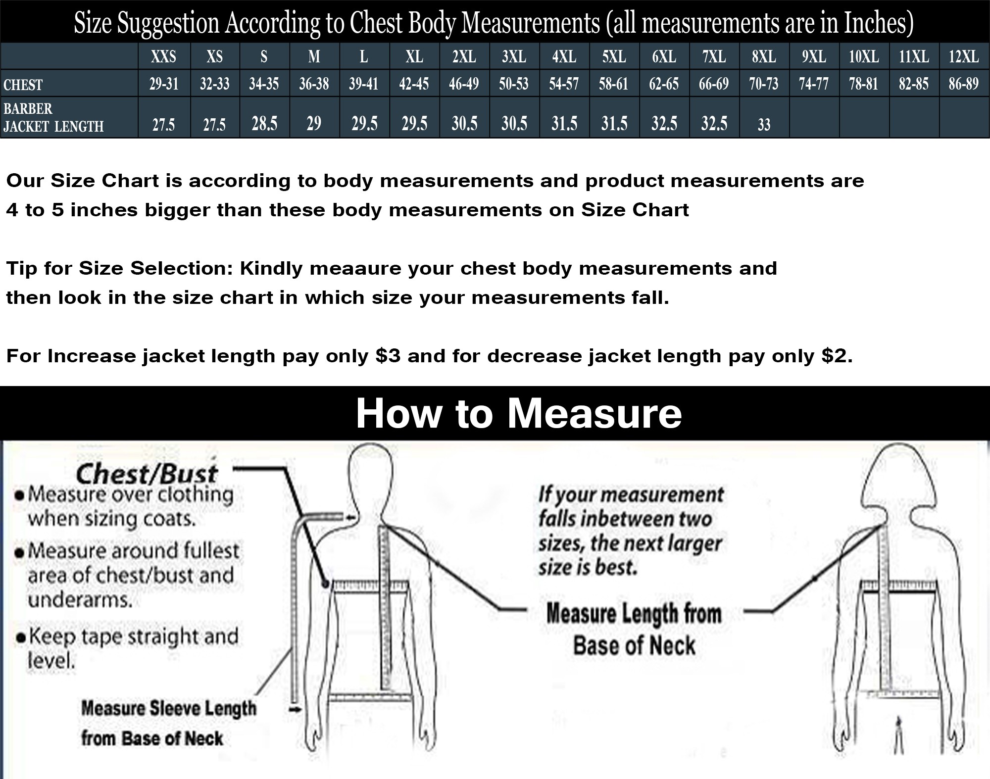 Barber Jacket Measurements